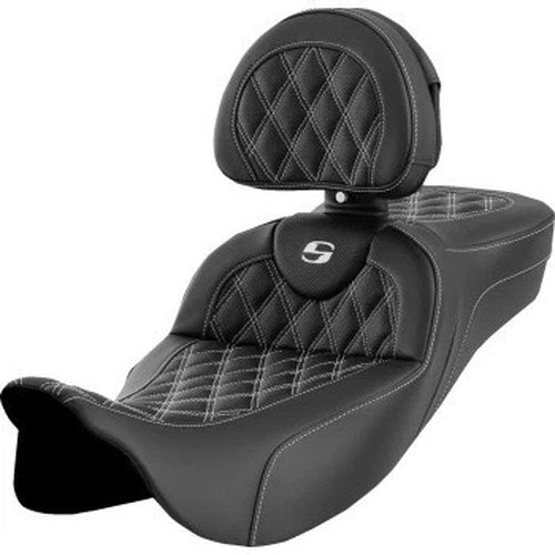 Saddlemen 808-07B-184B6 RoadSofa Seat Extended Reach with Backrest White Stitch