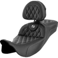 Saddlemen 808-07B-184B6 RoadSofa Seat Extended Reach with Backrest White Stitch