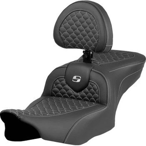 Saddlemen 823-07-208B5 RoadSofa Seat w/ Backrest Silver Dragon Scale Stitch