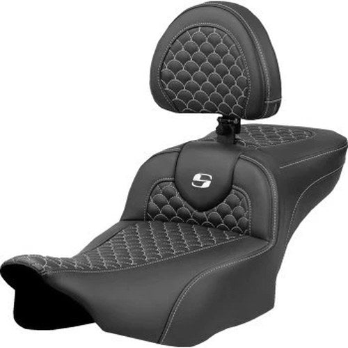 Saddlemen 823-07-209B6 RoadSofa Seat Extended Reach Backrest White Dragon Stitch