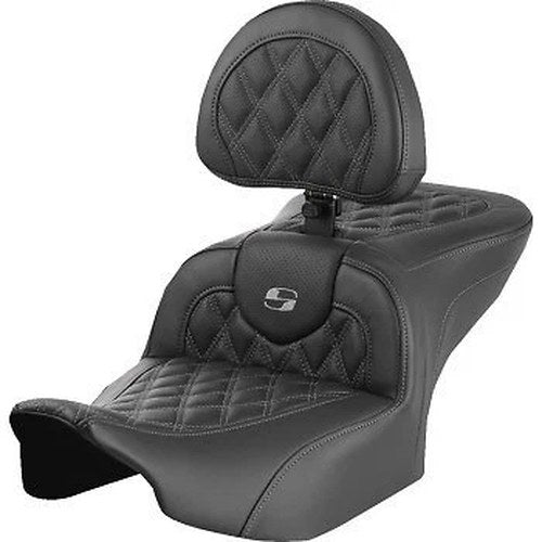 Saddlemen Roadsofa Seat w/ Backrest Gray Lattice Stitch for FLTR/FLHX 23-24
