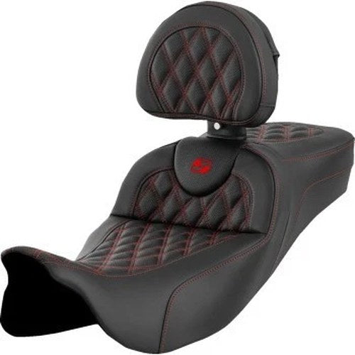 Saddlemen 808-07B-184B4 RoadSofa Seat Extended Reach w Backrest Red Stitch