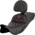 Saddlemen 808-07B-184B4 RoadSofa Seat Extended Reach w Backrest Red Stitch