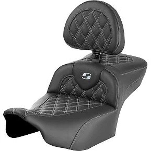 Saddlemen Roadsofa Extended Reach Backrest Silver Stitch Seat Harley FL 23-24