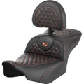Saddlemen 823-07-189B3 Roadsofa Seat w/ Backrest Orange Honeycomb Stitch - 23-24