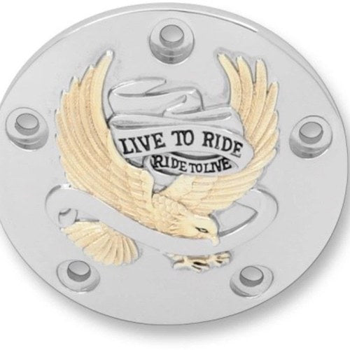 Chrome Gold Live to Ride Timer Points Cover Harley Twin Cam Dyna Softail 99-17