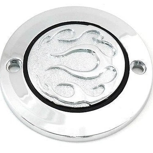 V-Twin 42-0474 Chrome Flame Timer Points Cover for Evo 84-99 & Sportster 04-22