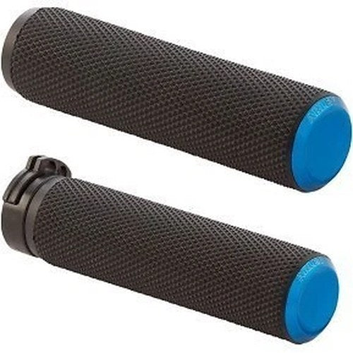 Arlen Ness 07-335 Blue Fusion Knurled Hand Grips for Harley Cable Op Throttle