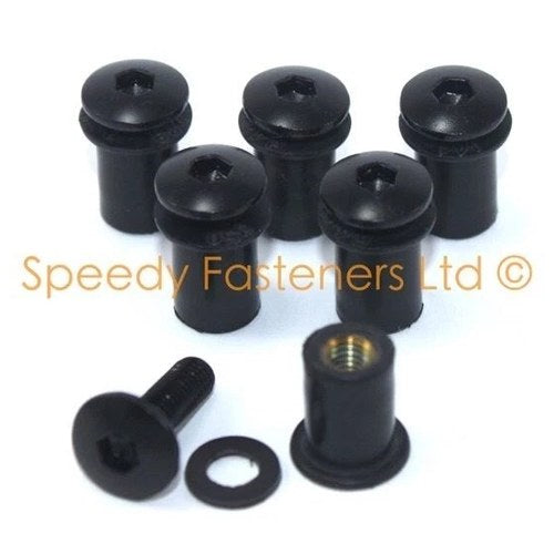 Speedy Fasteners 6x Black Motorcycle Windshield Screen Bolts fits Suzuki GSX-R