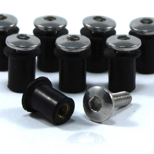 8x Suzuki Stainless Steel Motorcycle Wind Shield Screen Bolts & Well Nuts Kit