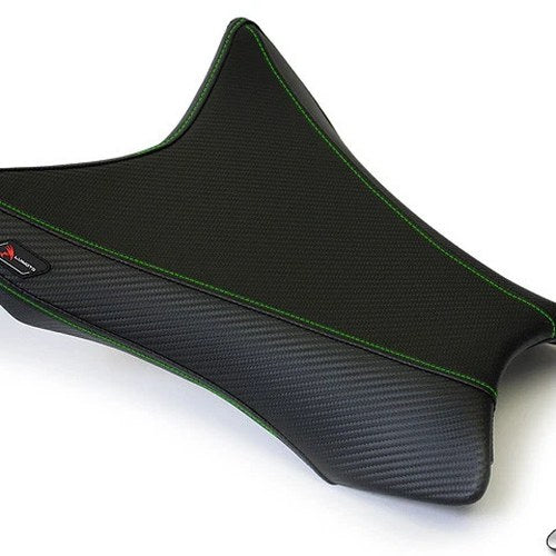 Kawasaki ZX10R Seat Cover 2011 2012 2013 2014 2015 Black Green Stitch Luimoto
