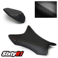 Kawasaki ZX10R Seat Covers 2016-2020 Luimoto Black Green Stitch Carbon Fiber