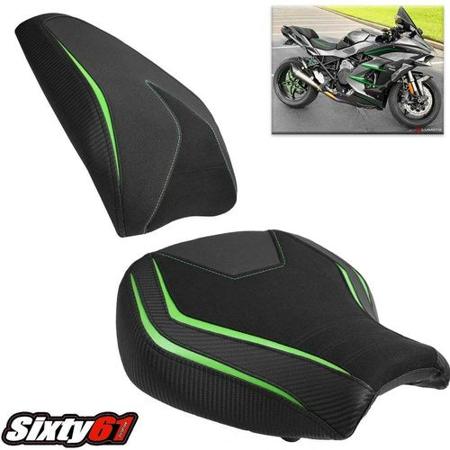 Kawasaki H2 SX Seat Covers 2018-2026 Luimoto Front Rear Green Black Carbon Suede