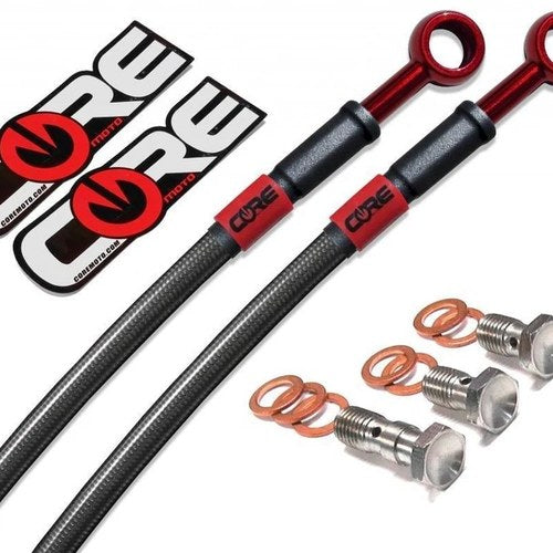 Honda Grom Brake Lines 2014 2015 Non-ABS Front Rear Carbon and Red Braided Msx