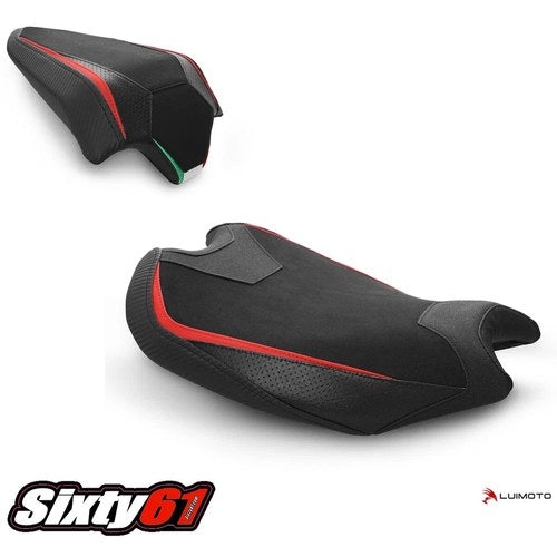 Ducati V2 Seat Covers 2020 2021 Luimoto Front Rear Black Red Suede Tec-Grip