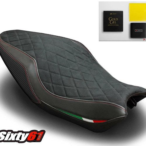 Ducati 821 1200 Seat Cover with Gel 2014 2015 2016 Luimoto Red Stitch Suede