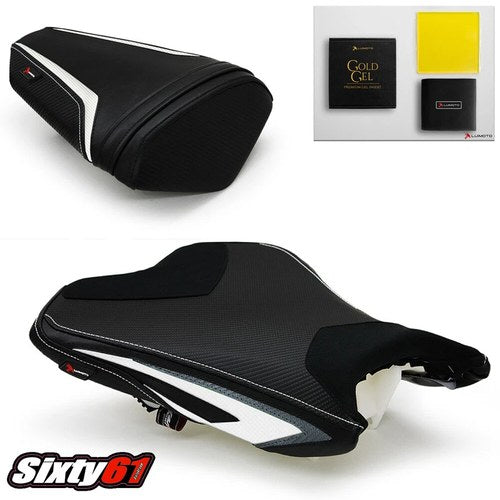 ZX6R Seat Covers with Gel 2013-2016 2017 2018 Luimoto Kawasaki Black White Suede