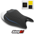 Suzuki Hayabusa Seat Cover with gel 2021-2025 Luimoto White Blue Tec-Grip Suede