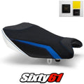 Suzuki Gsxr 1000 Seat Cover and Gel 2017-2024 White Blue Luimoto Tec-Grip Suede