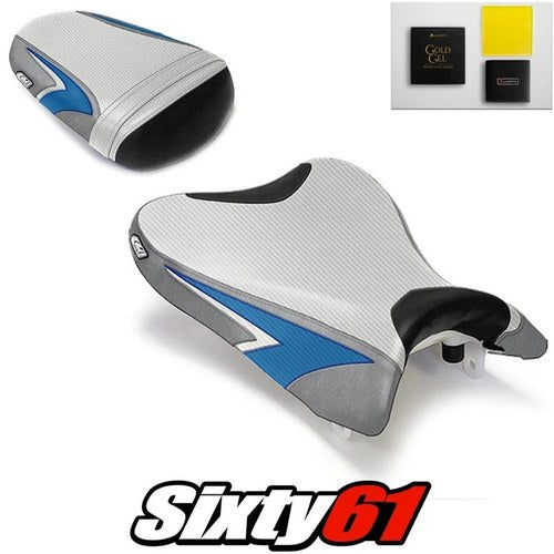 Suzuki Gsxr 600 750 Seat Covers with Gel 2008-2010 Silver Blue Luimoto Carbon