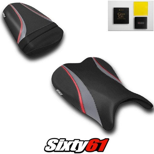 Suzuki Gsxr 600 750 Seat Covers with Gel 2006 2007 Black Red Luimoto Carbon