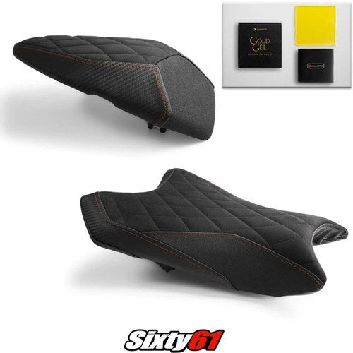 Kawasaki ZX6R Seat Covers with Gel 2019-2026 Black Orange Luimoto Tec-Grip Suede