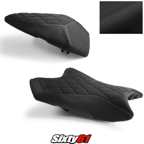 Kawasaki ZX6R Seat Cover 2019-2026 Front Rear Black Blue Luimoto Tec-Grip Suede