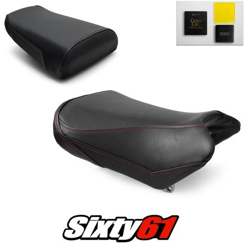 Suzuki SV650 Seat Covers with Gel 2004-2014 2015 Black Red Stitch Luimoto Carbon