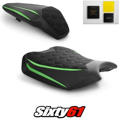 Kawasaki ZH2 Seat Covers with Gel 2020-2026 Black Green Luimoto Tec-Grip Suede