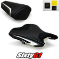 Kawasaki ZX6R Seat Covers and Gel 2013-2018 Black White Luimoto Carbon Suede