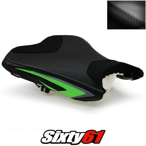 Kawasaki ZX6R Seat Cover 2013-2017 2018 Front Black Green Luimoto Carbon Suede