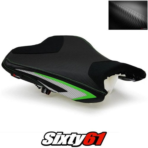 Kawasaki ZX6R Seat Cover 2013-2017 2018 Front Green Silver Luimoto Carbon Suede