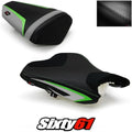 Kawasaki ZX6R Seat Cover 2013-2018 Front Rear Green Silver Luimoto Carbon Suede