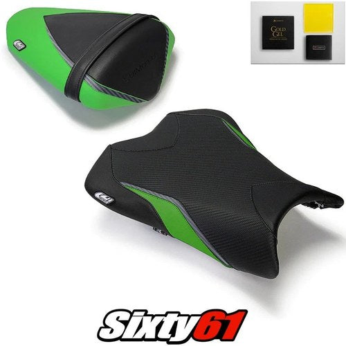 Kawasaki ZX6R Seat Covers and Gel 2009 2010 2011 2012 Black Green Luimoto Carbon