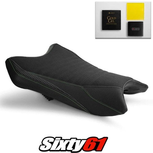 Kawasaki ZX6R Seat Cover and Gel 2019-2026 Black Green Luimoto Tec-Grip Suede