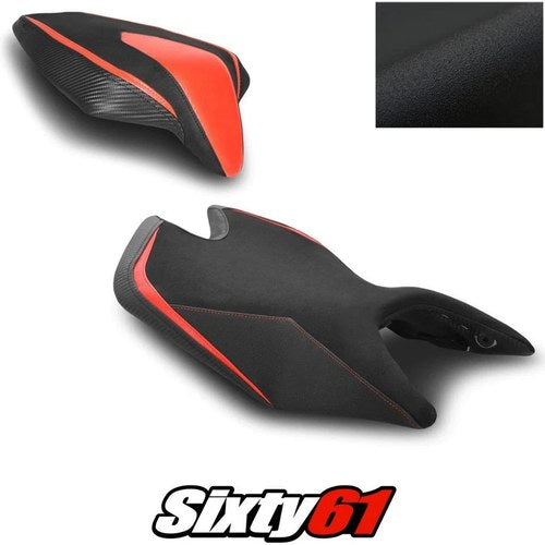 Aprilia Tuono RS 660 Seat Covers 2021-2025 2026 Black Red Luimoto Tec-Grip Suede