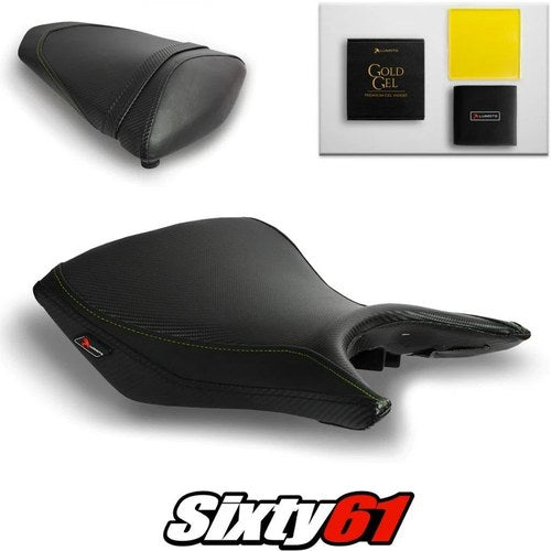 Yamaha MT03 Seat Covers and Gel 2020-2023 2024 Black Green Stitch Luimoto Carbon