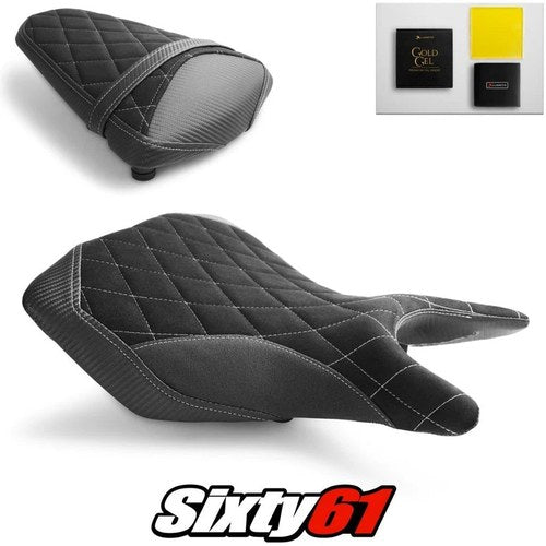 Yamaha R3 Seat Covers and Gel 2015-2024 2025 Black White Luimoto Tec-Grip Suede