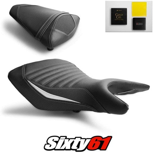 Yamaha R25 Seat Covers and Gel 2014-2020 Black White Luimoto Tec-Grip Carbon