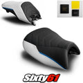 BMW K1600GT Seat Covers and Gel 2010-2025 2026 White Blue Luimoto Tec-Grip Suede