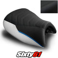 BMW K1600GT Seat Cover 2010-2025 2026 Front White Blue Luimoto Tec-Grip Suede
