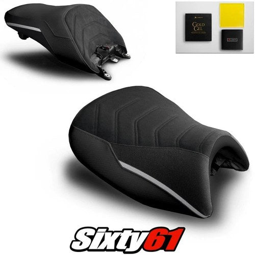 BMW K1600GT Seat Covers and Gel 2010-2026 Black Silver Luimoto Tec-Grip Suede