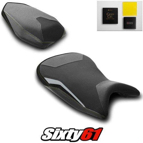 BMW S1000R Seat Covers Gel 2021-2026 Black Yellow Stitch Luimoto Tec-Grip Suede