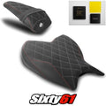 Yamaha R7 Seat Covers and Gel 2021-2025 Black Red Stitch Luimoto Tec-Grip Suede