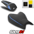 Yamaha R7 Seat Covers and Gel 2021-2025 Black Blue Stitch Luimoto Tec-Grip Suede