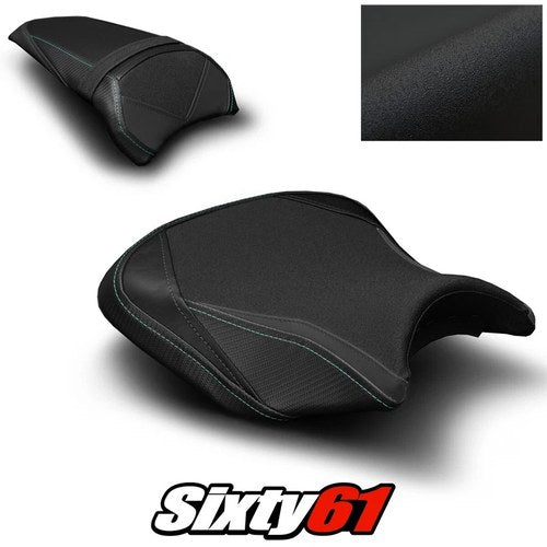 Kawasaki Ninja 650 Seat Covers 2017-2025 Black Green Stitch Luimoto Tec-Grip