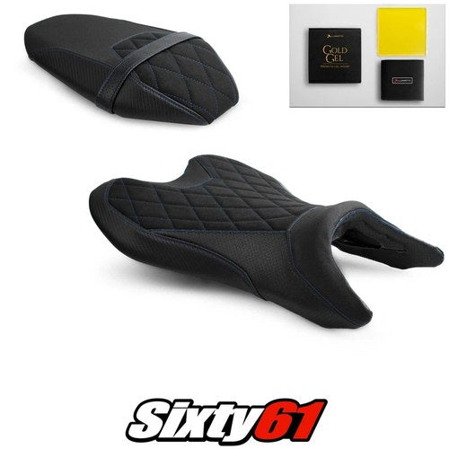 Yamaha MT-07 Seat Covers and Gel 2018-2024 Black Blue Luimoto Tec-Grip Suede