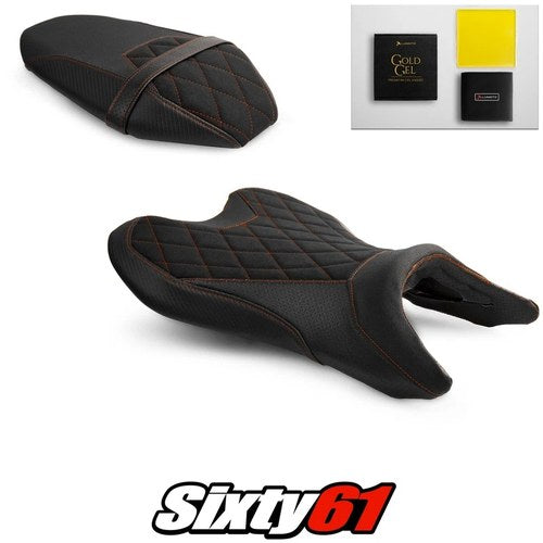Yamaha MT-07 Seat Covers Gel 2018-2023 2024 Black Orange Luimoto Tec-Grip Suede