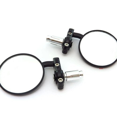 1 Pair Adjustable Cafe Bar End Mirrors - Black Round - 7/8" Bars 3" Wide Angle
