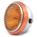 6.5" Side Mount H4 Halogen Motorcycle Headlight w/ Grill - Chrome Bronze Amber